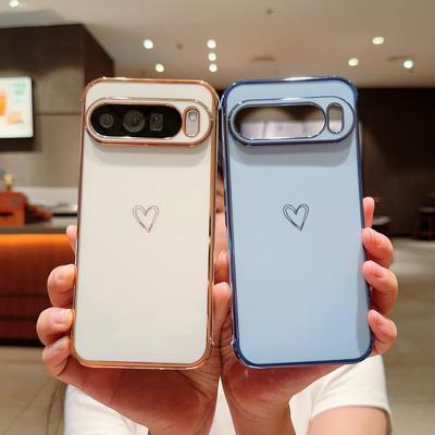 Glänzendes Gehäuse mit Liebesherz-Muster für Google Pixel 9 Pro XL 8 Pro 8A 7A, einfarbig, weich, stoßfest, Linsenschutz, Telefonabdeckung