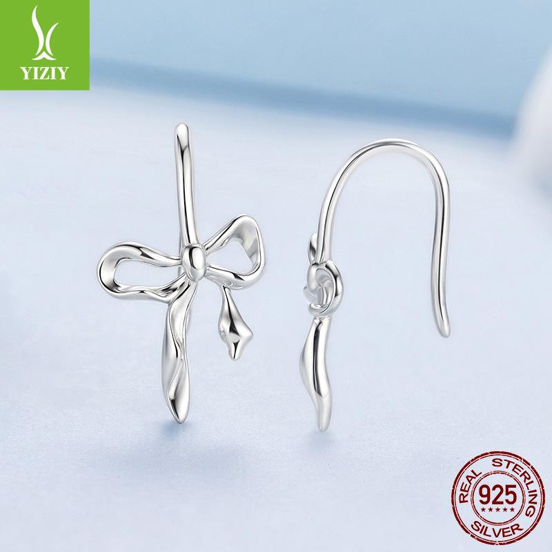 Simple Bow Ear Hook Lady, Romantic And Elegant S925 Sterling Silver Whole Body Earrings Earrings