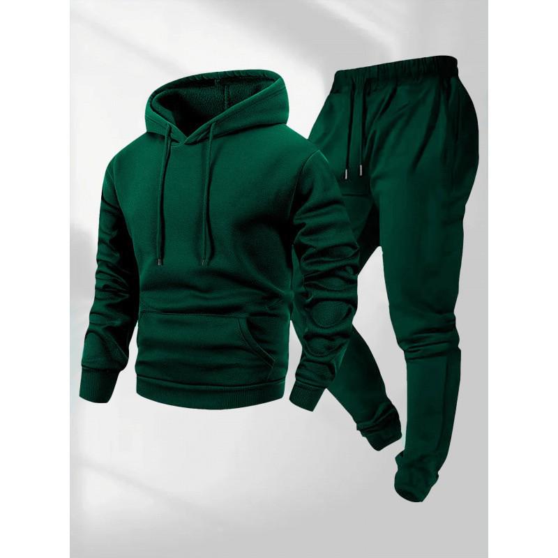 250g Men's Trendy Sports Hoodie & Sweatpants Set - Plain Color