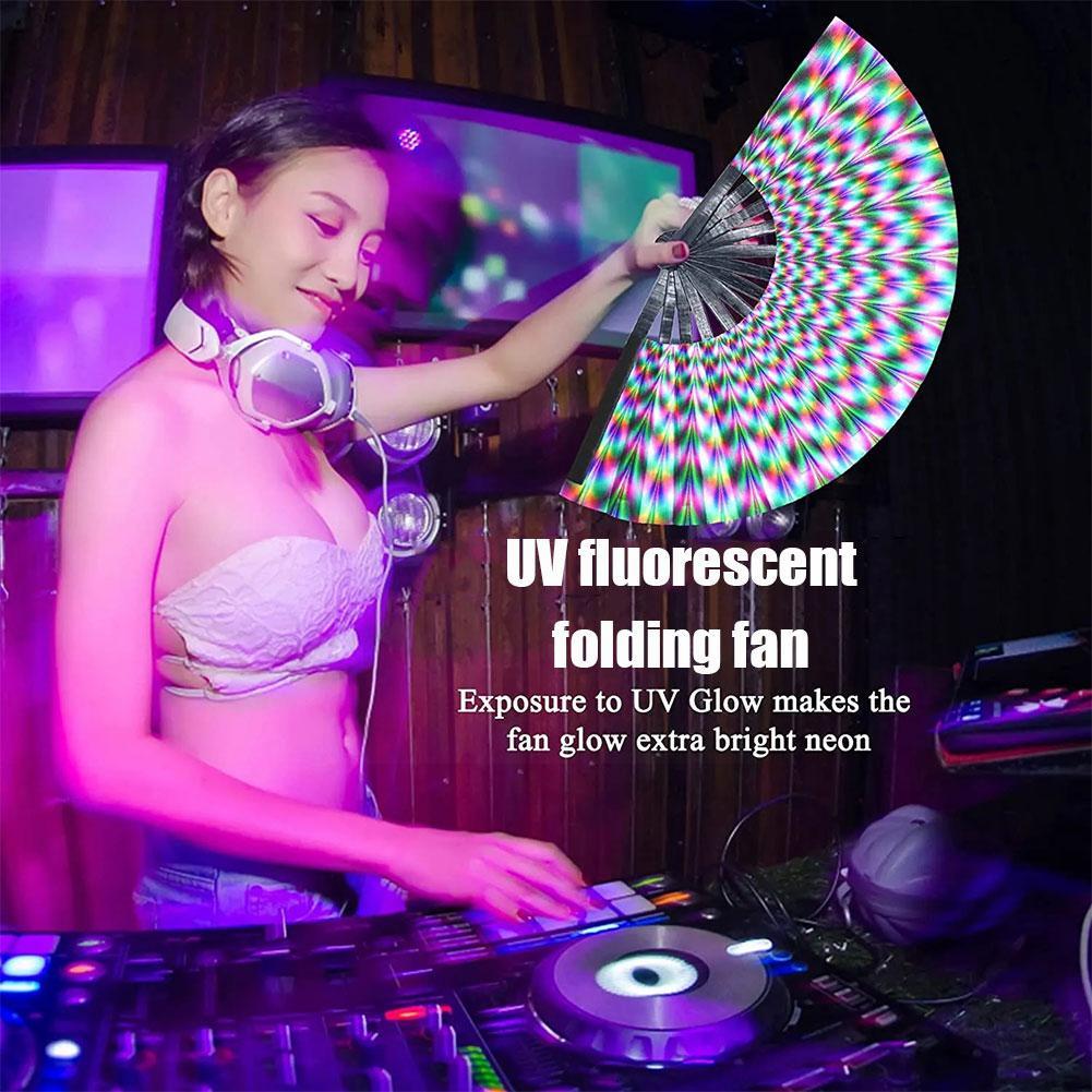 33cm Large Folding Hand Rave Fan Chinease/Japanese Music Colorful Fan Gradient Reflective Festival Dance Fan Fan Gifts Fold Q4C5