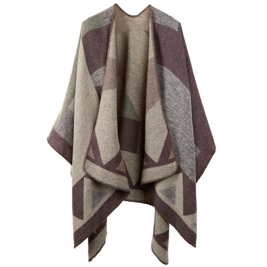 Thickened Split Shawl Fringed Scarf Women'S Knitted Cape Plaid Travel