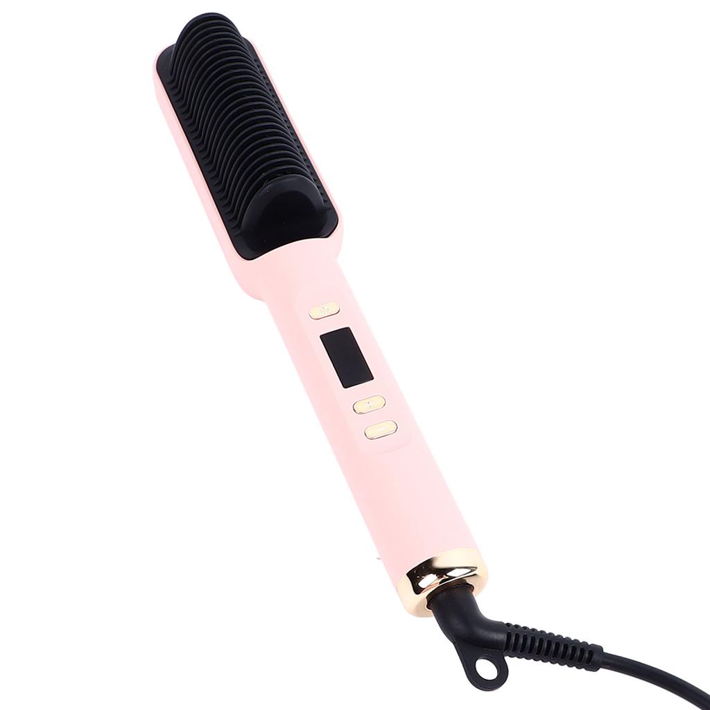 Straight Curly Hair Iron 2 Purpose Electric Curling Comb Negative Ion Straightener Styling Tool Pink