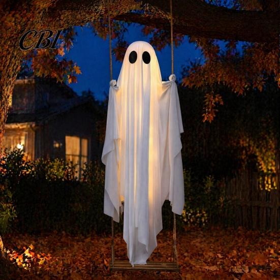 Stoffgespenst für saisonale Dekoration, Große Hängeschaukel, Halloween-Dekoration mit Fernbedienung und Schnur, Kreatives Haustürlicht, Außenbereich