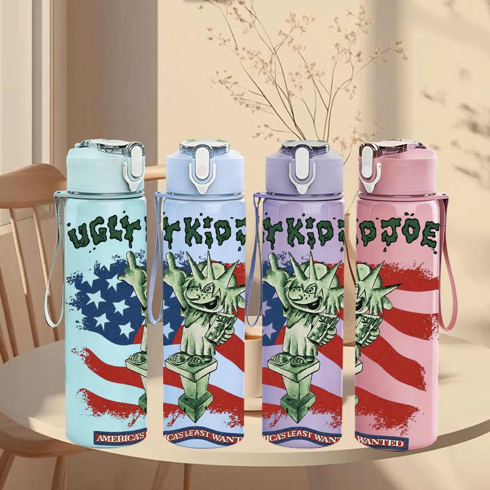 1PC Statue Liberty USA Flag 750ml Sports Water Bottle Leakproof Straw Lid Outdoor Office Home