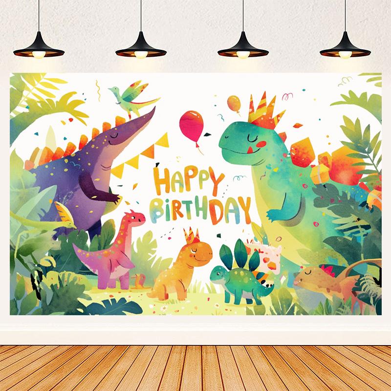Dinosaur Jungle Birthday Party Backdrop Polyester Kids Birthday Party Decoration Banner Room Photo Booth Background Props