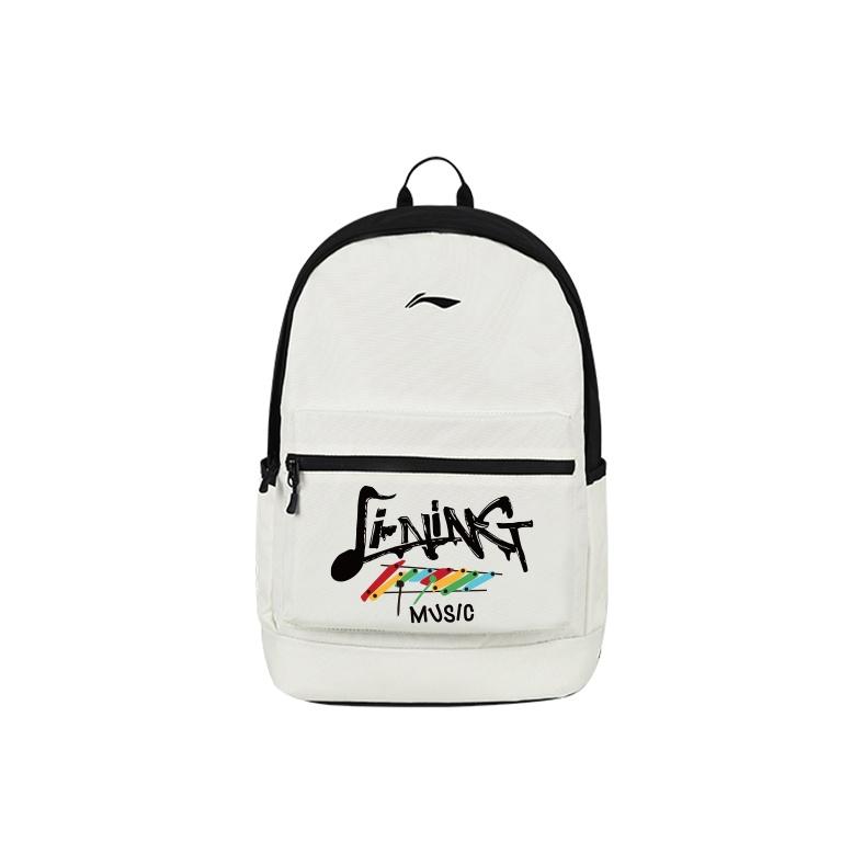 Li-Ning Large Capacity Simple Trendy Polyester Backpack Unisex Backpacks Black White ABSQ564-53 Black White