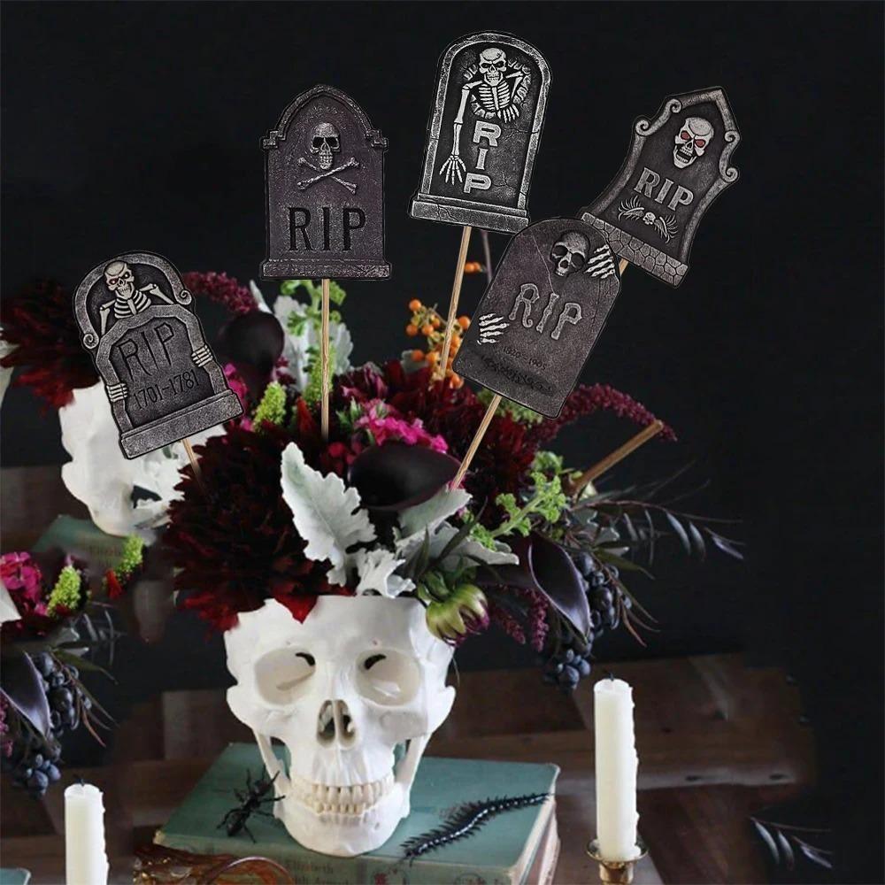 8pcs Festival Halloween Tombstone Cupcake Toppers Paper Tombstone Cake Insert Card  Ghost Festival