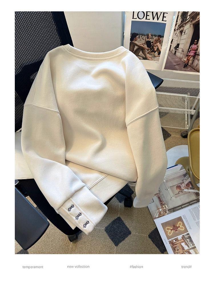 Damen Übergroßes Besticktes Welpen-Sweatshirt - Herbst/Winter 2025 Modische Lockere Passform