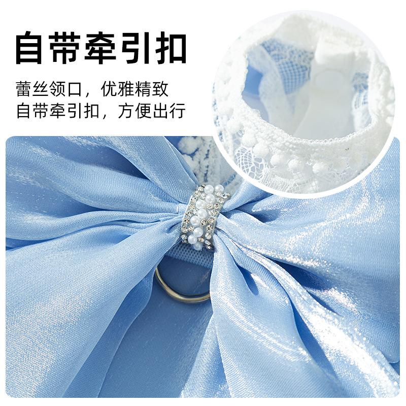 Cat Clothes Princess Merry Bow Dress Spring and Summer Thin Blue Cat Kitten Hairless Cat Clothes