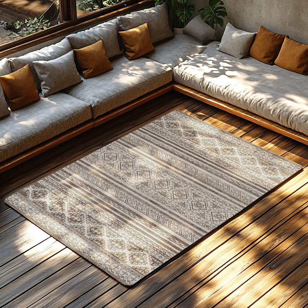 Beige Bohemian Area Rug, Floral Pattern Non-Slip Carpet, Natural Living Room Mat for Cozy Home Decor