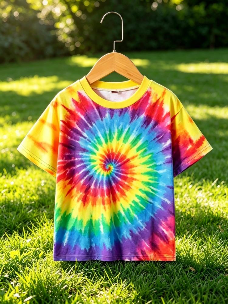 Children's T-shirt Rainbow Tie-Dye 3D Print Kids Clothes Short Sleeve T-Shirt Summer Children Top Round Neck Children's Clothing