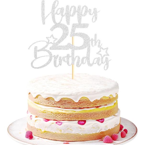 Sotpot 1 Pack 18th Birthday Cake Topper Double-sided Silver Glitter Cake Topper with Star Pattern Cake Decoration for Happy 18th Birthday Party Cake