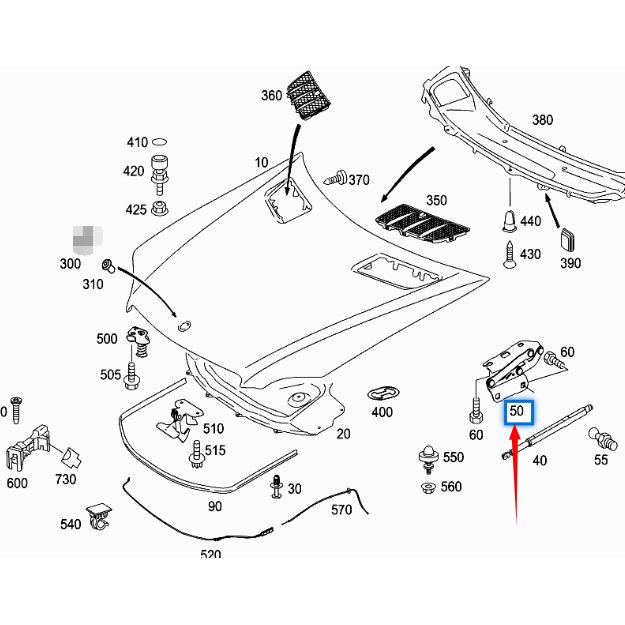 Mercedes-Benz ML W164 Hood Hinge (Part Nos: 2518800328, 2518800428)