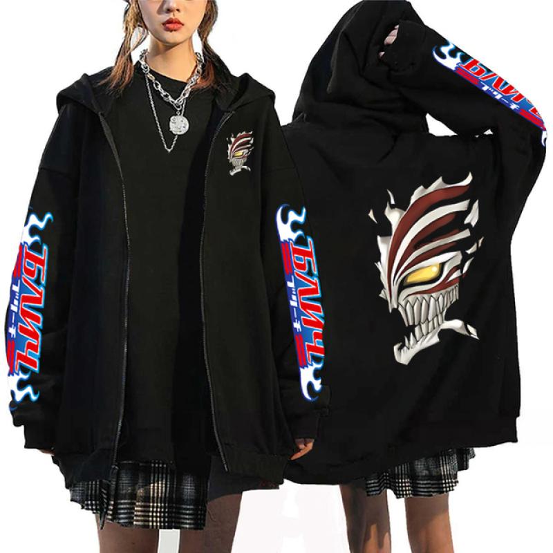 

2023 Аниме Отбеливающая Толстовка Повседневная Толстовка с Капюшоном Harajuku Свободная Куртка На Молнии Хип-Хоп Уличная Одежда Унисекс Мода На Молнии Sudadera XL