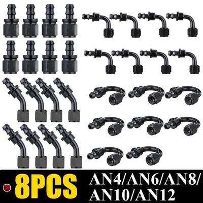 8X 4AN 6AN 8AN 10AN 12AN Öl-Kraftstoffkühler Steckbare Schlauchverschraubungen 0 45 90 180 Grad Push-Lock Gummi-Schlauchstück Endadapter Aluminium
