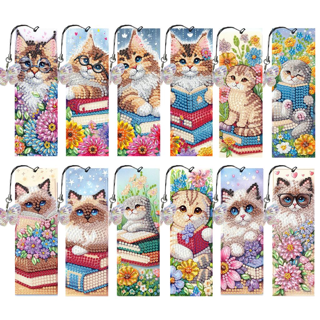 12Pcs Animal Landscape DIY Diamond Bookmark Art Projects Diamond Art Bookmark for DIY Making Beginners Adult Art Craft Supplies