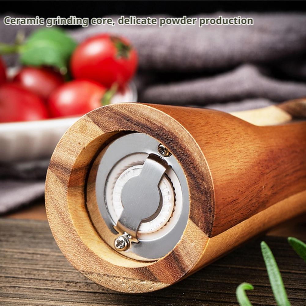 1PCS Kitchen Spice Grinder Acacia Wood Pepper Mill Transparent Salt Grinder Ceramic Core Condiment Bottle Seasoning Cook Tool