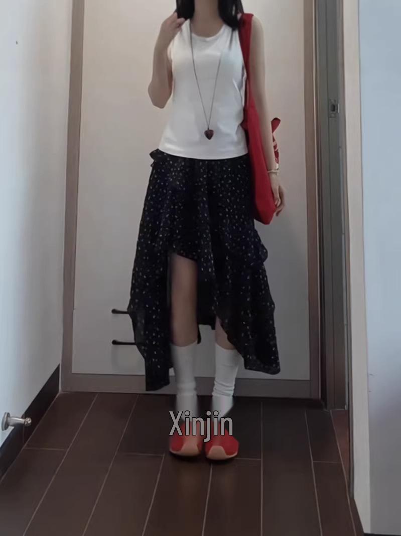 

Curvy Women s Retro Floral Ruffle Slit Skirt XXXXL чёрный