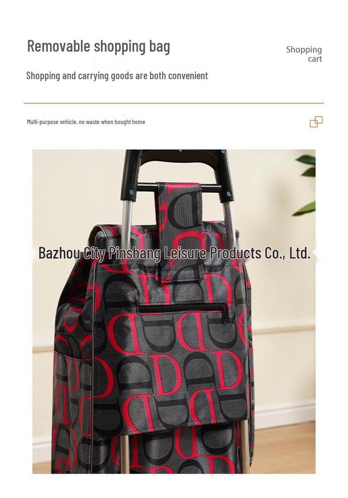 Portable Folding Trolley Cart for Seniors - Floral Pattern, Large Capacity for Grocery Shopping and Home Use
