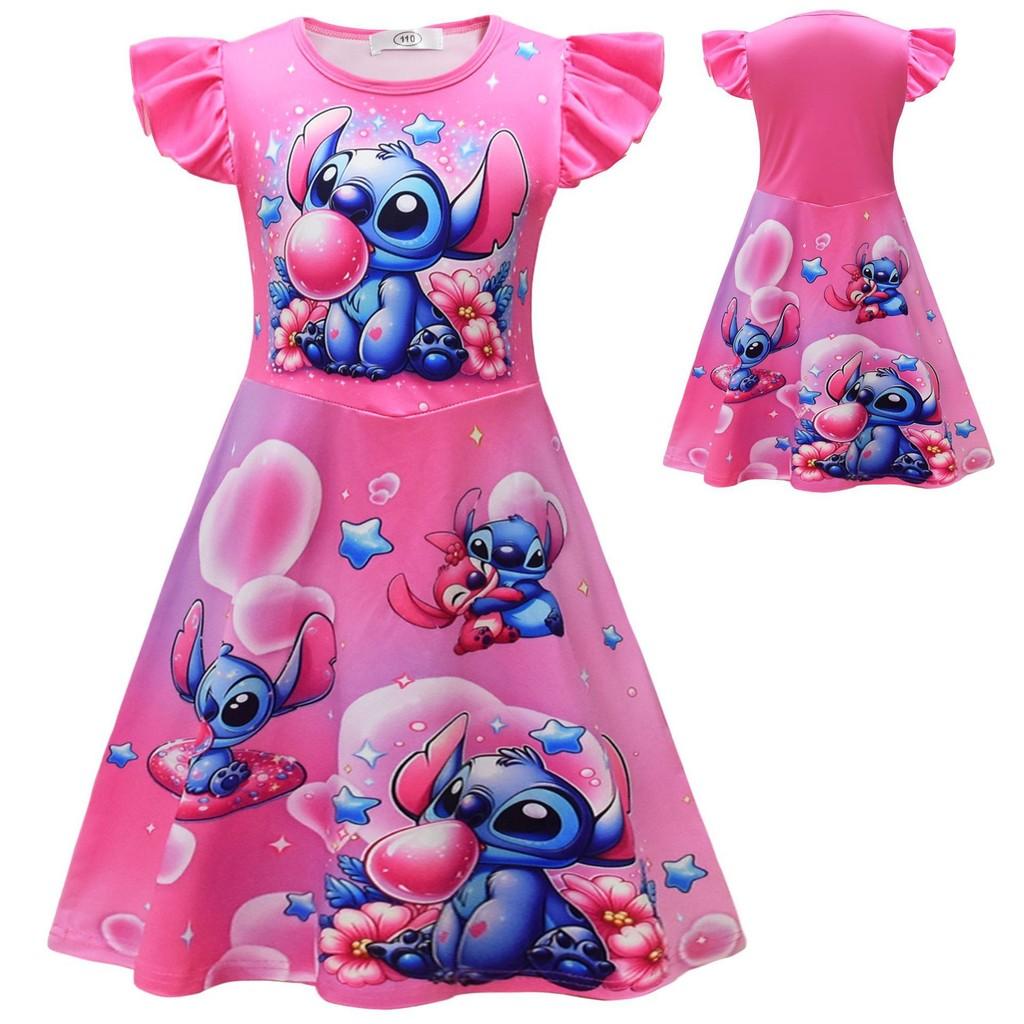 Stitch Girl Princess Pajama Dress With Cotton Blend Fabric For Kids