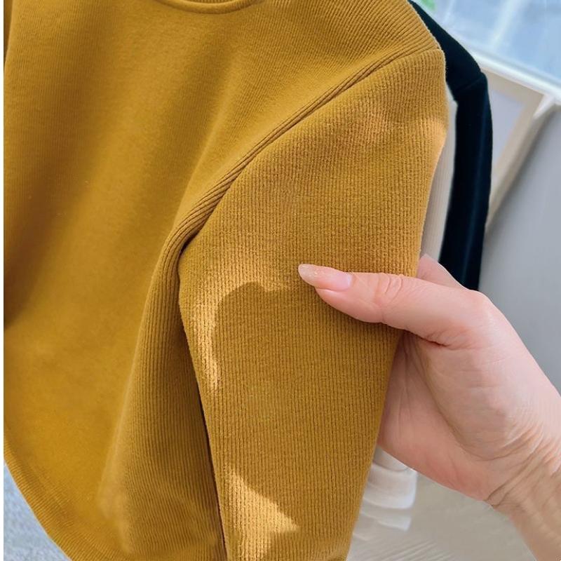 Children's Velvet Semi-turtleneck Bottoming Sweater Autumn and Winter Korean Baby Integrated Velvet Inner Top Tide