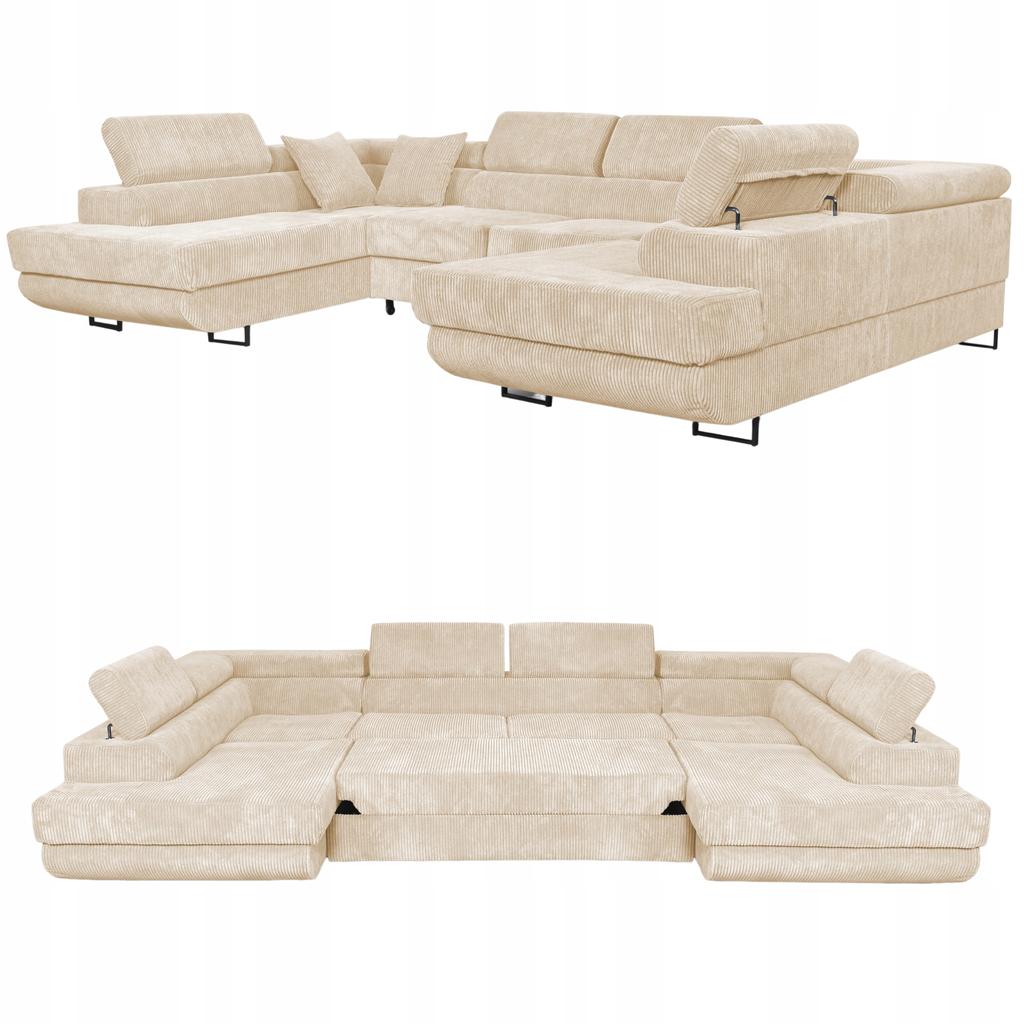 U-shaped Corner Sofa Bed, Extendable F. Savio Family Furniture Beige Corduroy