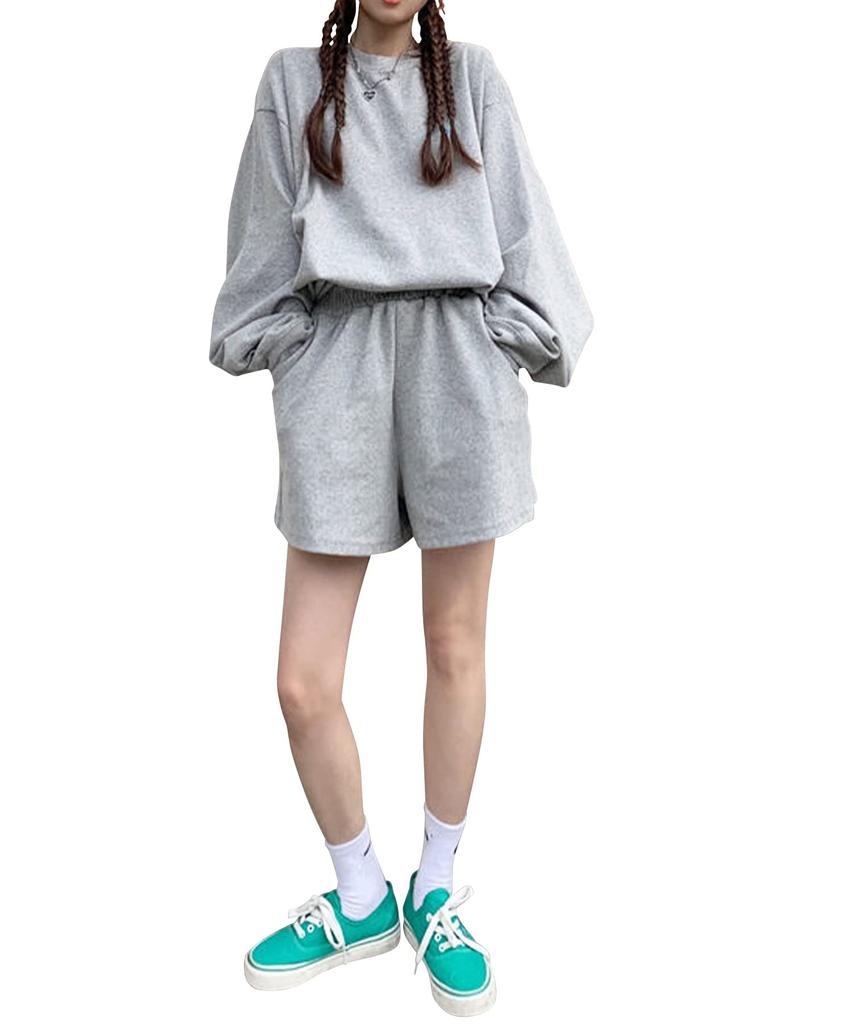 Amulet Loungewear Solid Balloon Loose Size Blue Women's Set, Sweatshirt, Color, Sleeves, Fit, L, (vl-5718-bl-l)