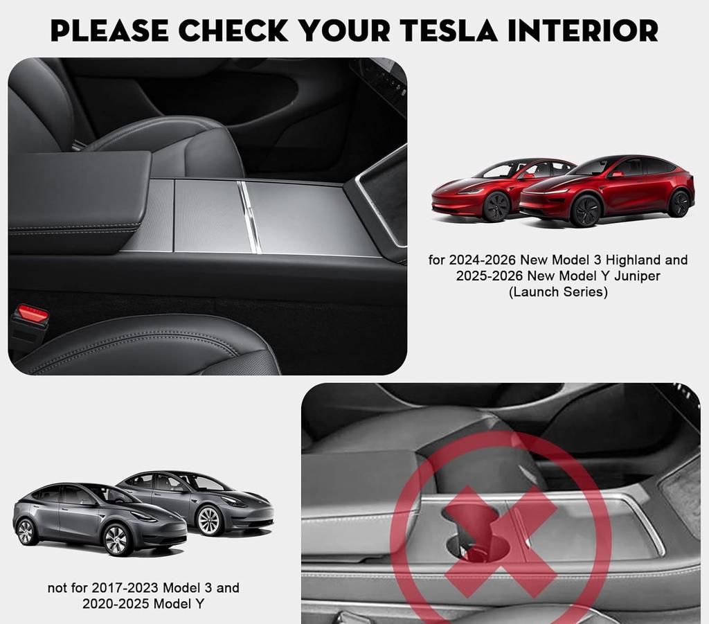 5PCS Center Console Organizer Tray For Tesla Model Y 2026 Model 3 Cup Holder Phone Holder Console Electrostatic Adsorption Cover