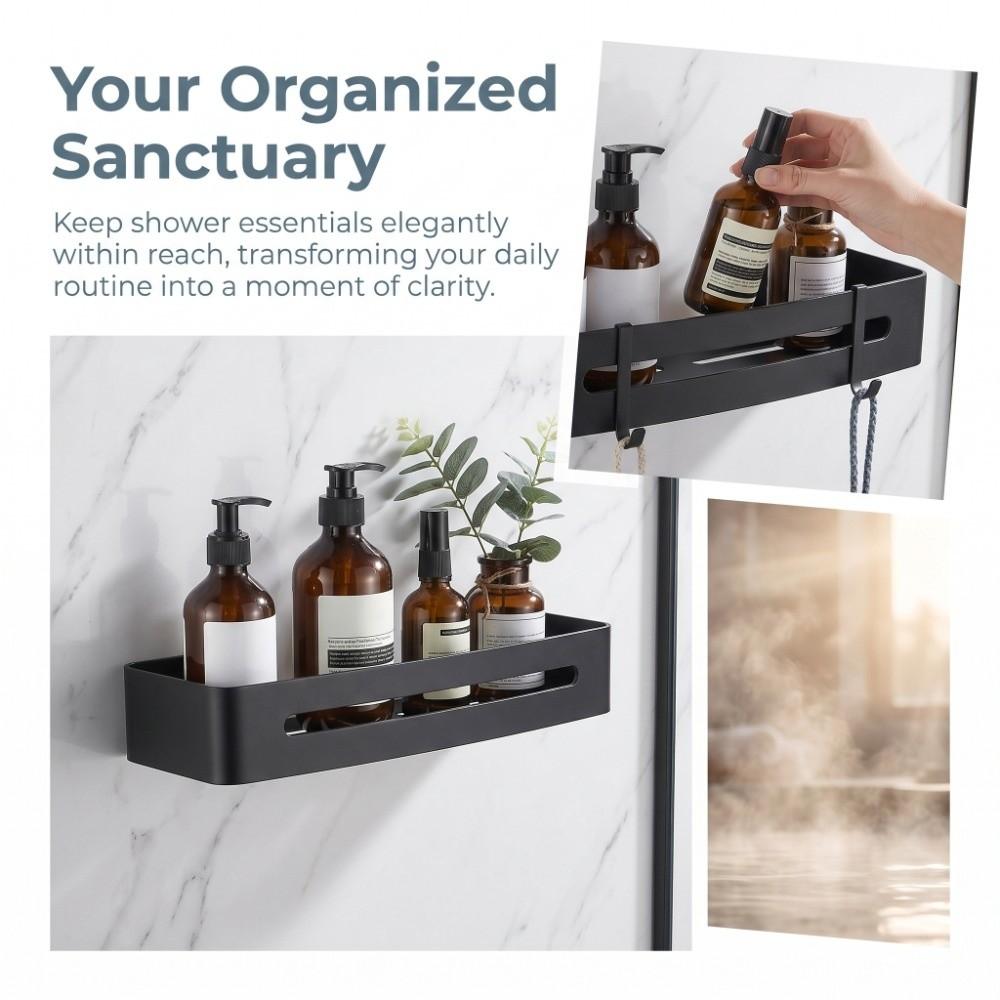 With Hooks Bathroom Shelf Black Floating Wall Shelf Storage Shelf Home Hotel Apartment