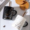 Nordic Ceramic Cup with Lid Spoon Marble Textured Large Capacity Mug Creative Personality Ins Office Water Cup