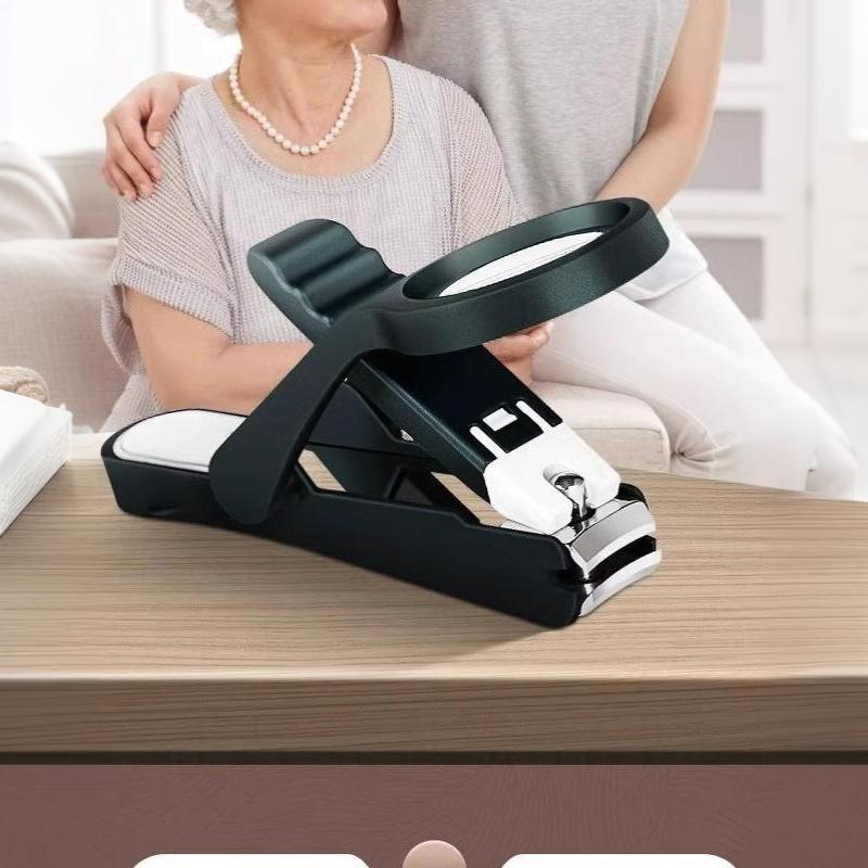 Stainless Steel Nail Clipper With Magnifying Glass Anti-Splash Heavy Duty Sharp Trimmer for Hard Thick Nails Elderly Home Use