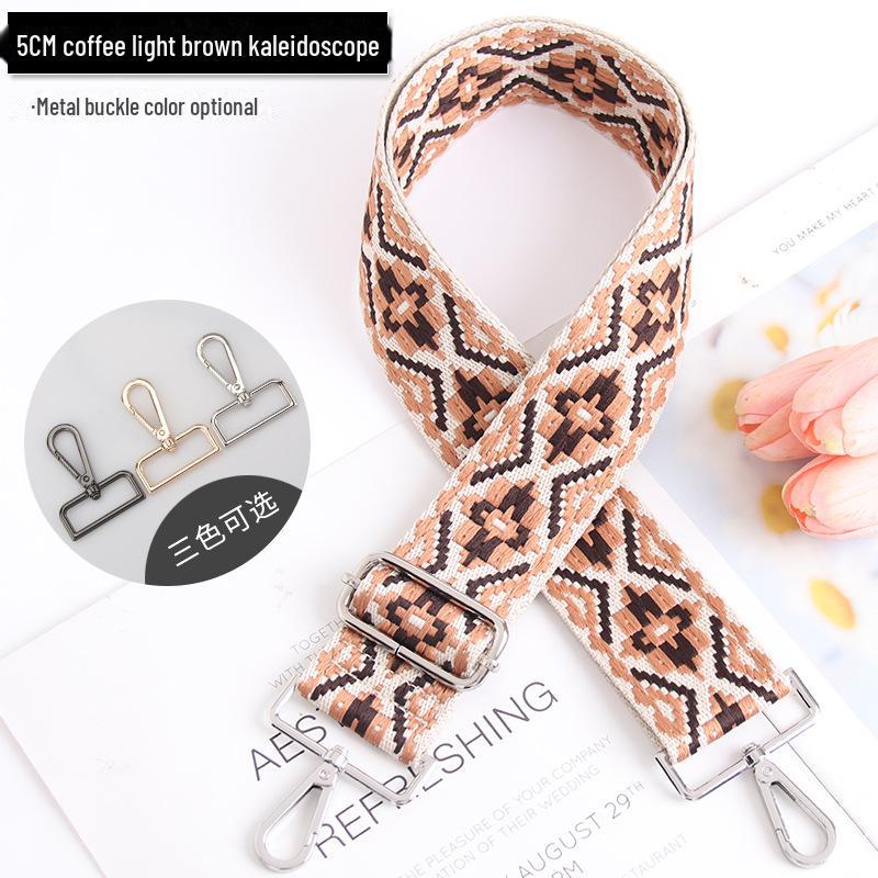 

5 см регулируемый многоцветный женский ремень для сумки - узор калейдоскопа, широкий, через плечо Light Gold Buckle