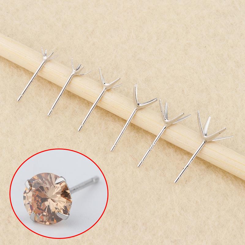 Tingxiang S925 Sterling Silver Cubic Zirconia Four-Prong Stud Earrings with Silver Earring Backs 3mm 4-prong stud holder with rubber stoppers