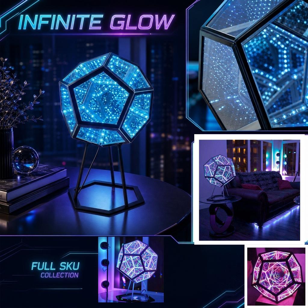 Geometric Dodecahedron Table Lamp with Modern Metal Frame and Multifaceted Panels for Ambient Lighting and Home Decoration