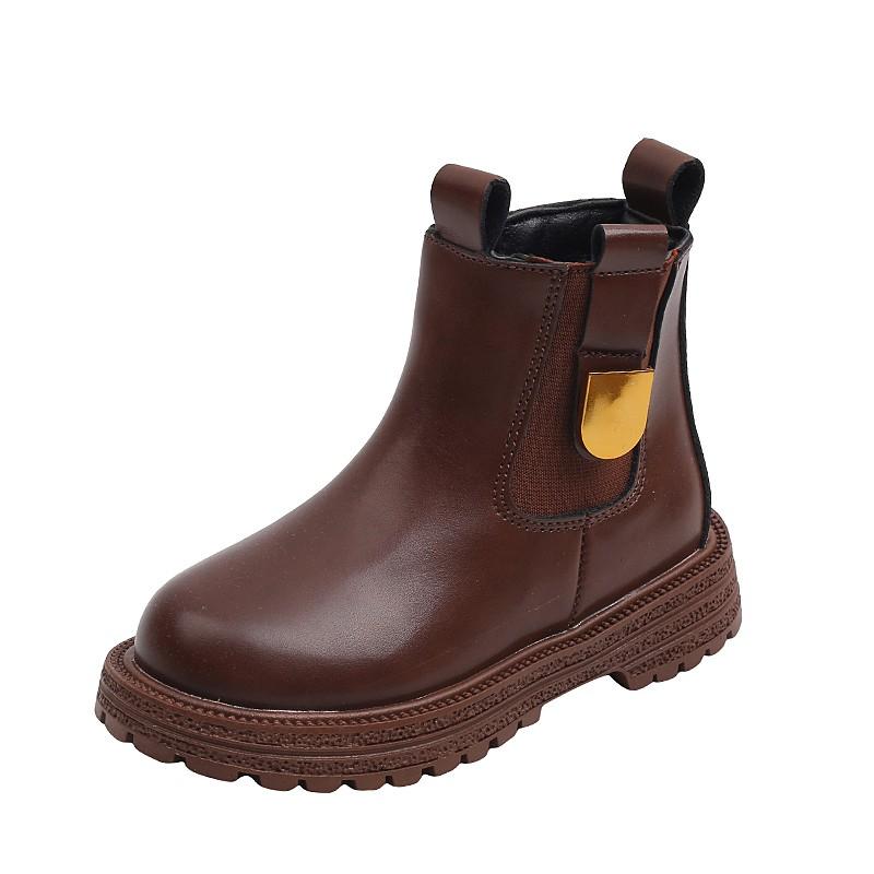 Fashion Boy Girl Short Boots Non-Slip British Style Boots Children's Side Zipper Design Single Boots Leather Boots Anti-skid