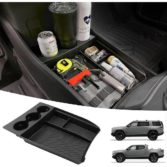 Lower Center Console Organizer Compatible With Rivian R1T R1S 2024  , Floor Console Storage Tray Ert With Cup Holder Interior Accessories