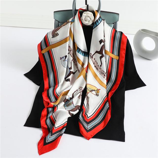 90cm *90cm Design Scarf Lady Shawl Printed Silk Felt Headscarf Scarf Lady Headscarf Square Scarf Lady Wrap Scarf 2021
