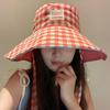 Sun Protection Hiking Fisherman Hat Big Brim Plaid Hiking Cap Breathable Drawstring Sun Hat  Summer