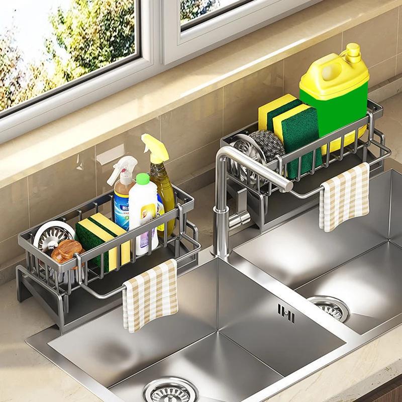 Sink Caddy Sponge Holder Sink Basket Brush Holder Dish Cloth Hanger Soap Rack Sink Stopper Holder Sponge Holder For Kitchen Sink