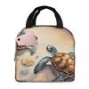 Meeresschildkröte am Strand Isolierte Lunchtasche für Damen Kinder Tragbare Lebensmittelboxen Thermische Lunchbox Tragetasche