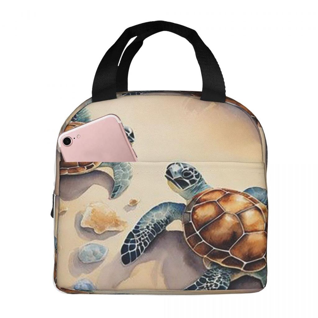 Meeresschildkröte am Strand Isolierte Lunchtasche für Damen Kinder Tragbare Lebensmittelboxen Thermische Lunchbox Tragetasche