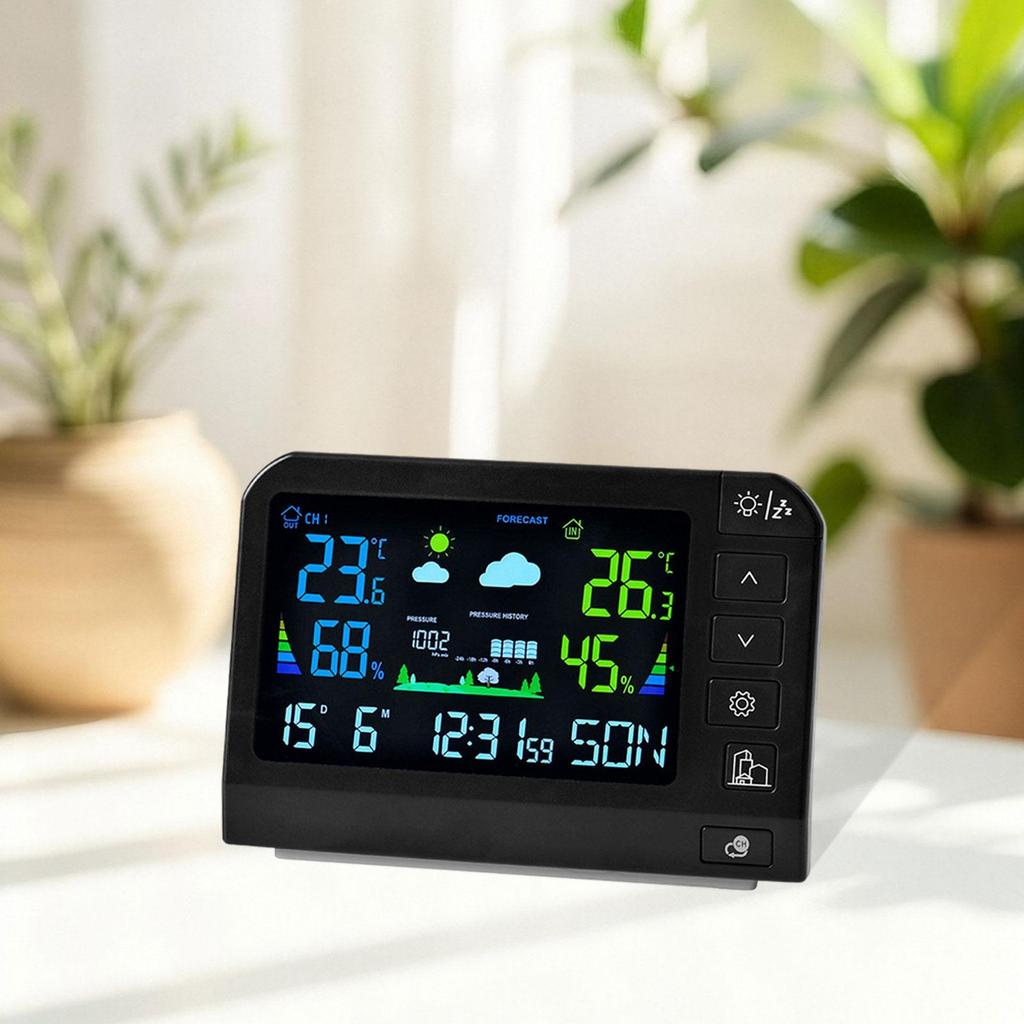 Weather Station with Backlight, Practical Weather Clock Temperature and Humidity Detection for Study Room Shelf Bedside Table