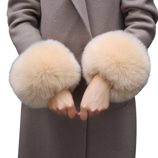 1 Pair Faux Fur Cuffs Fuzzy Solid Color Thick And Warm Winter