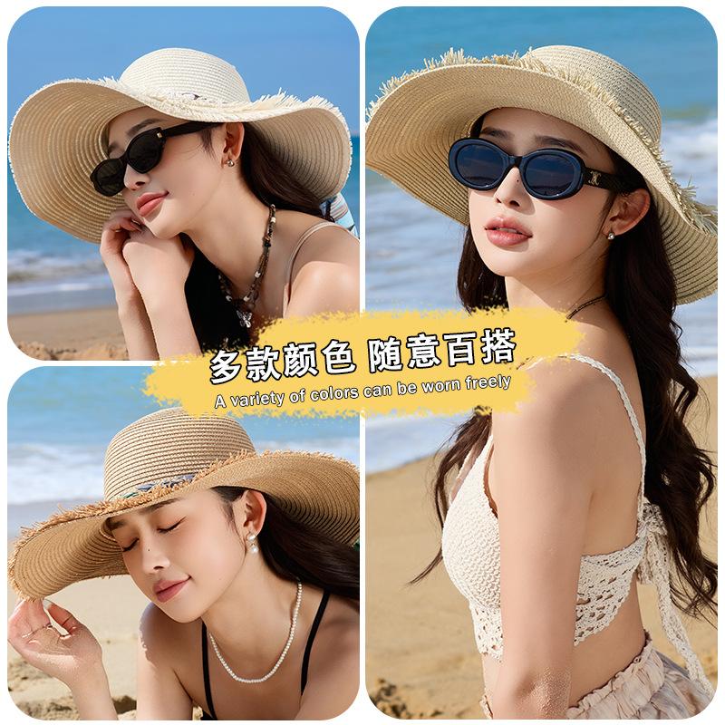 Summer hat women's fashion loose edge streamer sunshade straw hat summer travel vacation sun hat
