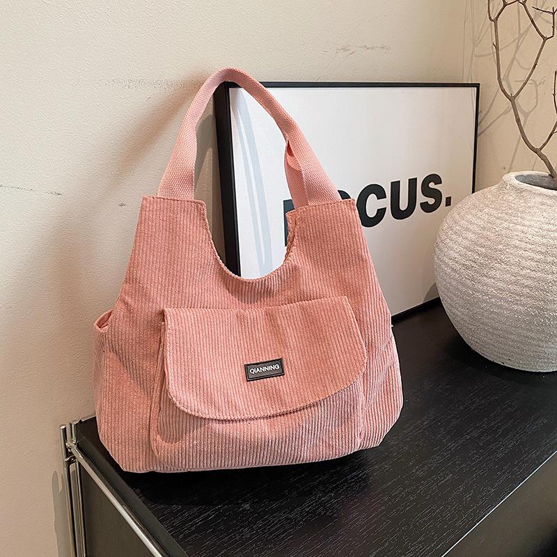 Women's bag Corduroy large-capacity bag Women's autumn fashion tote bag Student class versatile shoulder bag