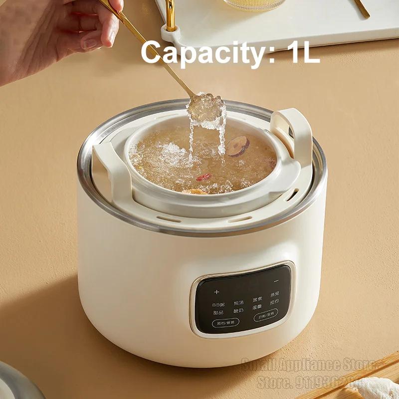 1L elektrický hrnec na guláš Multifunkční elektrický hrnec pro domácnost s keramickým hrnkem na guláš Kuchyňský spotřebič 24h Udržování teploty 220V