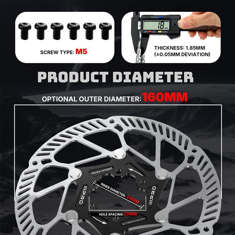 IIIPRO Tarcza Hamulcowa Rotor Rowerowy 140/160/180/203MM Tarcza Hamulcowa Roweru Szosowego Odprowadzanie Ciepła 6 Śrub Pływający Rotor Rowerowy