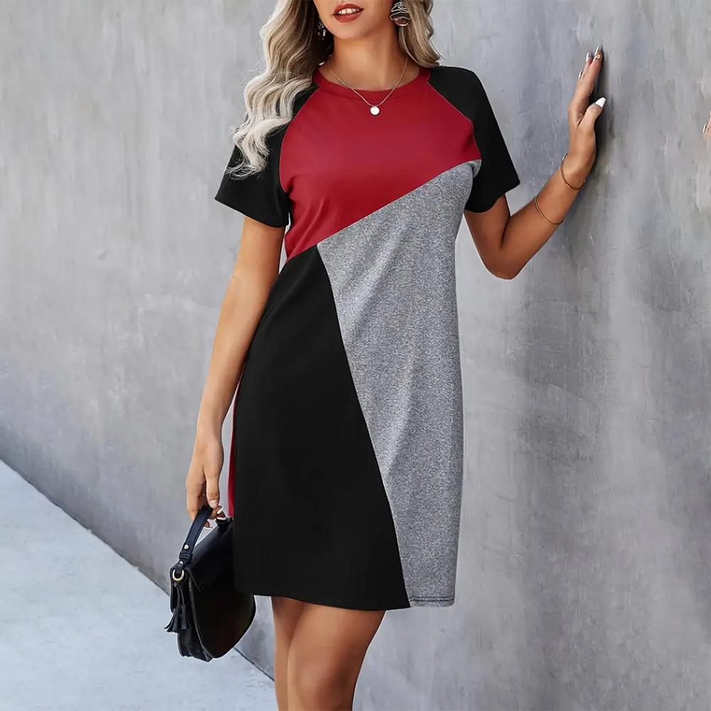 New Women's Dress Elegant Pink 3d Print Short-sleeved Mid-length Dress with Pullover Stylish Dress