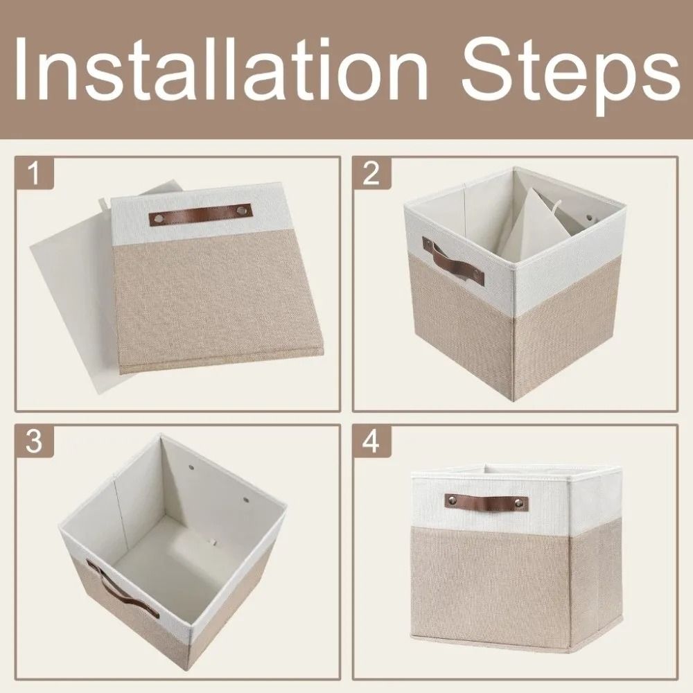 Side Handles Linen Fabric Storage Basket Foldable Toys Sorting Box Clothes Storage Bin  Key