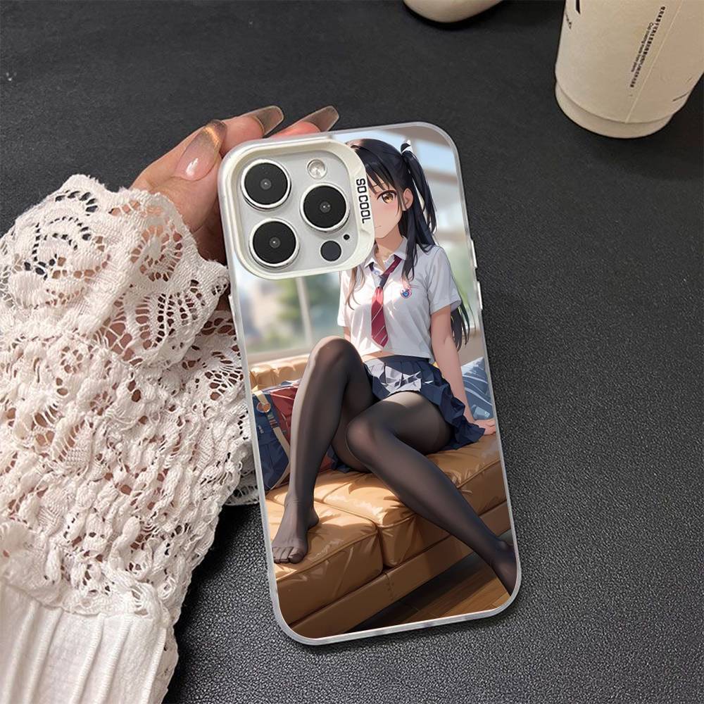Cute Cartoon Japanese Anime Girl Colored Silver Frosted For iPhone Phone Case 17 16 15 14 13 12 11 Pro Max XR Plus Shockproof